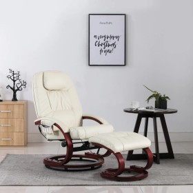 Sillón de masaje con reposapiés cuero sintético blanco crema de , Sillones de masaje eléctricos - Ref: Foro24-248710, Precio:...