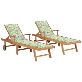 Sun loungers 2 units solid teak wood with leaf cushion by , Loungers - Ref: Foro24-3073198, Price: 584,21 €, Discount: %