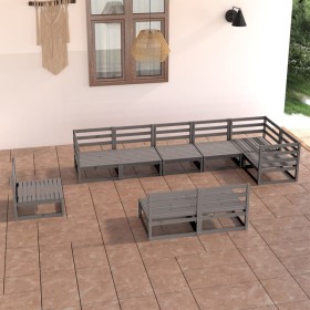 Garden furniture set 9 pieces gray solid pine wood by , Garden sets - Ref: Foro24-3075636, Price: 653,59 €, Discount: %