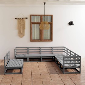 Garden furniture set 9 pieces gray solid pine wood by , Garden sets - Ref: Foro24-3075856, Price: 653,59 €, Discount: %