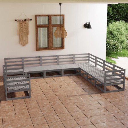 Garden furniture 10 pieces gray solid pine wood by , Garden sets - Ref: Foro24-3075926, Price: 720,99 €, Discount: %