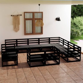 Garden furniture set 12 pieces black solid pine wood by , Garden sets - Ref: Foro24-3075958, Price: 853,84 €, Discount: %