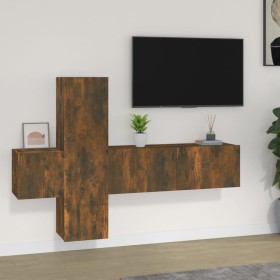 TV furniture set 3 pieces smoked oak plywood by , TV Furniture - Ref: Foro24-3120227, Price: 105,28 €, Discount: %