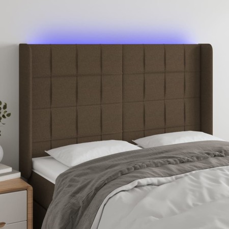 Headboard with LED in dark brown fabric 147x16x118/128 cm by , Headboards and footboards - Ref: Foro24-3124049, Price: 129,14...