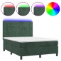 Box spring bed with mattress and LED dark green velvet 140x200cm by , Beds and slatted bases - Ref: Foro24-3136128, Price: 54...