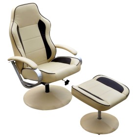 Sillón con reposapiés cuero sintético crema de , Sillones - Ref: Foro24-241036, Precio: 204,99 €, Descuento: %