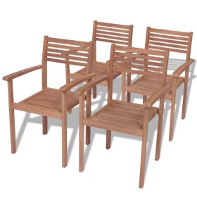 Stackable garden chairs 4 units solid teak wood by vidaXL, Garden chairs - Ref: Foro24-43037, Price: 298,99 €, Discount: %