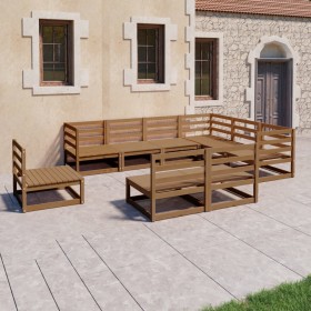 Garden furniture 9 pieces and cushions honey brown pine wood by , Garden sets - Ref: Foro24-3075787, Price: 605,99 €, Discoun...