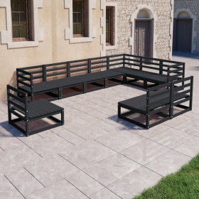 Juego de muebles de jardín 10 pzas y cojines negro madera pino de , Conjuntos de jardín - Ref: Foro24-3075798, Precio: 713,99...