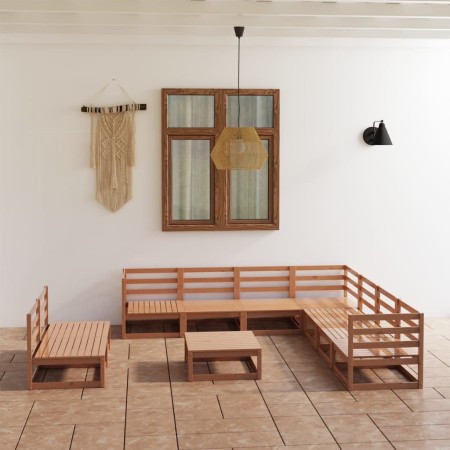 Garden furniture 10 pieces and cushions honey brown pine wood by , Garden sets - Ref: Foro24-3075862, Price: 677,99 €, Discou...