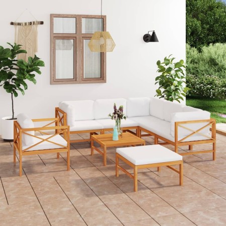 Gartenmöbel-Set 8-teilig aus Teakholz und cremefarbenen Kissen von , Gartensets - Ref: Foro24-3087222, Preis: 897,94 €, Rabat...