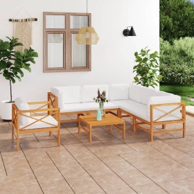 Gartenmöbel-Set 7-teilig aus Teakholz und cremefarbenen Kissen von , Gartensets - Ref: Foro24-3087220, Preis: 841,99 €, Rabat...