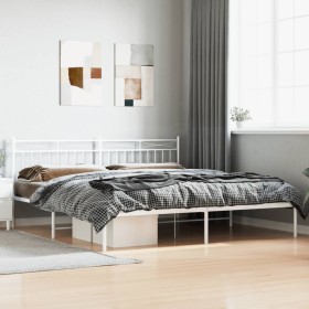 White metal bed frame with headboard 200x200 cm by , Beds and slatted bases - Ref: Foro24-373747, Price: 109,99 €, Discount: %