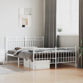 Metal bed frame with headboard and white footboard 140x190 cm by , Beds and slatted bases - Ref: Foro24-373758, Price: 104,99...