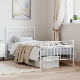 Metal bed frame with headboard and footboard white 90x200 cm by , Beds and slatted bases - Ref: Foro24-373751, Price: 68,99 €...