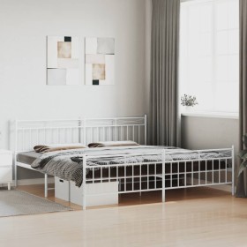 Metal bed frame with headboard and footboard white 193x203 cm by , Beds and slatted bases - Ref: Foro24-373764, Price: 122,99...