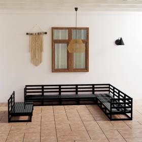 Garden furniture set 10 pieces and black pine wood cushions by , Garden sets - Ref: Foro24-3075868, Price: 713,99 €, Discount: %