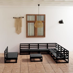 Garden furniture set 10 pieces and black pine wood cushions by , Garden sets - Ref: Foro24-3075863, Price: 720,53 €, Discount: %