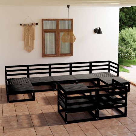 Garden furniture set 10 pieces solid black pine wood by , Garden sets - Ref: Foro24-3078143, Price: 770,41 €, Discount: %