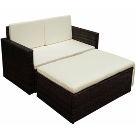 Set muebles de jardín 2 piezas y cojines ratán sintético marrón de vidaXL, Conjuntos de jardín - Ref: Foro24-42733, Precio: 2...