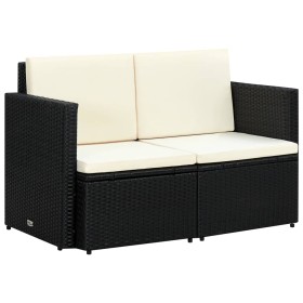 2-Sitzer-Gartensofa mit schwarzen synthetischen Rattankissen von vidaXL, Outdoor-Sofas - Ref: Foro24-44179, Preis: 192,96 €, ...