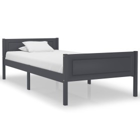 Solid gray pine wood bed frame 90x200 cm by vidaXL, Beds and slatted bases - Ref: Foro24-322124, Price: 101,99 €, Discount: %