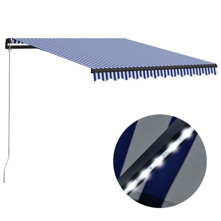 Manual retractable awning with blue and white LED 350x250 cm by , Awnings - Ref: Foro24-3055224, Price: 425,27 €, Discount: %