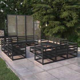 Juego de muebles de jardín 13 pzas y cojines negro madera pino de , Conjuntos de jardín - Ref: Foro24-3075298, Precio: 790,99...