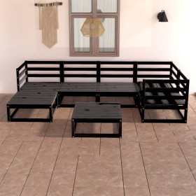 Garden furniture set 7 pieces and black pine wood cushions by , Garden sets - Ref: Foro24-3075693, Price: 552,99 €, Discount: %