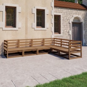 Garden furniture 6 pieces and cushions honey brown pine wood by , Garden sets - Ref: Foro24-3075737, Price: 415,99 €, Discoun...