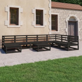 Garden furniture set 9 pieces and black pine wood cushions by , Garden sets - Ref: Foro24-3075723, Price: 664,99 €, Discount: %