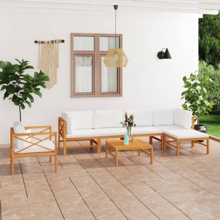 Garden furniture set 7 pieces teak wood and cream cushions by , Garden sets - Ref: Foro24-3087204, Price: 744,51 €, Discount: %