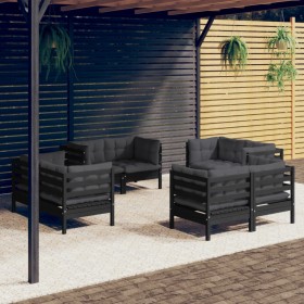 Garden furniture 8 pieces with anthracite pine wood cushions by , Garden sets - Ref: Foro24-3096062, Price: 748,14 €, Discoun...