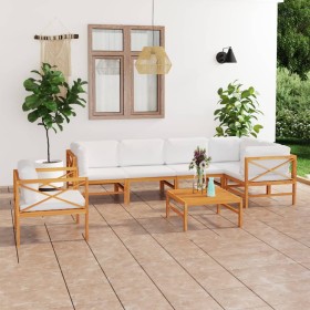 Garden furniture set 7 pieces teak wood and cream cushions by , Garden sets - Ref: Foro24-3087252, Price: 842,64 €, Discount: %