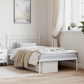 Estructura de cama de metal con cabecero blanco 100x200 cm de , Camas y somieres - Ref: Foro24-373735, Precio: 63,99 €, Descu...