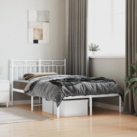 Estructura de cama de metal con cabecero blanca 120x190 cm de , Camas y somieres - Ref: Foro24-373737, Precio: 88,99 €, Descu...