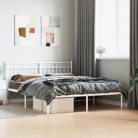 Metal bed frame with white headboard 150x200 cm by , Beds and slatted bases - Ref: Foro24-373742, Price: 97,99 €, Discount: %