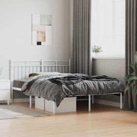 Metal bed frame with white headboard 140x190 cm by , Beds and slatted bases - Ref: Foro24-373740, Price: 94,99 €, Discount: %