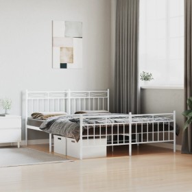 Metal bed frame with headboard and white footboard 160x200 cm by , Beds and slatted bases - Ref: Foro24-373761, Price: 115,80...