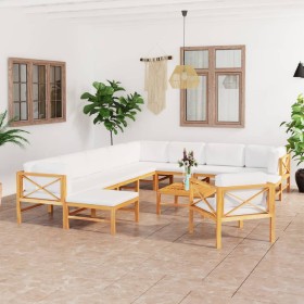 12-piece teak wood garden furniture set with cream cushions by , Garden sets - Ref: Foro24-3087230, Price: 1,00 €, Discount: %