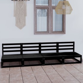 Garden sofa, 4 seats, black solid pine wood by , Outdoor sofas - Ref: Foro24-3075343, Price: 248,82 €, Discount: %