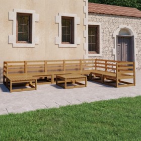 Garden furniture 9 pieces and honey brown pine wood cushions by , Garden sets - Ref: Foro24-3075722, Price: 588,99 €, Discoun...