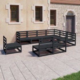 9-piece black solid pine wood garden furniture set by , Garden sets - Ref: Foro24-3075788, Price: 652,99 €, Discount: %