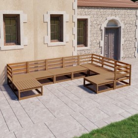 Garden furniture 9 pieces and honey brown pine wood cushions by , Garden sets - Ref: Foro24-3075757, Price: 589,81 €, Discoun...