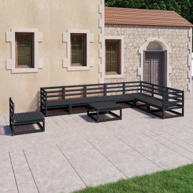 9-piece black solid pine wood garden furniture set by , Garden sets - Ref: Foro24-3075783, Price: 662,99 €, Discount: %