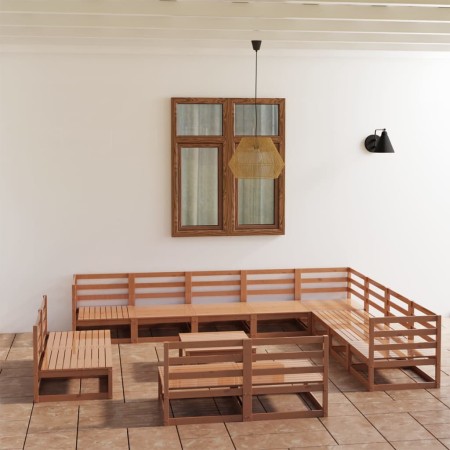 Garden furniture 13 pieces and honey brown pine wood cushions by , Garden sets - Ref: Foro24-3075902, Price: 920,37 €, Discou...