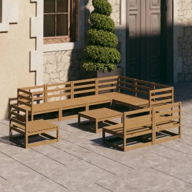 Garden furniture set 10 pieces and honey brown pine wood cushions by , Garden sets - Ref: Foro24-3075797, Price: 682,99 €, Di...