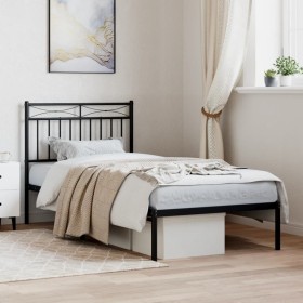 Estructura de cama con cabecero metal negro 90x200 cm de , Camas y somieres - Ref: Foro24-373684, Precio: 66,99 €, Descuento: %