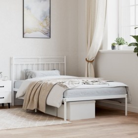 Estructura de cama de metal con cabecero blanco 107x203 cm de , Camas y somieres - Ref: Foro24-373736, Precio: 67,99 €, Descu...