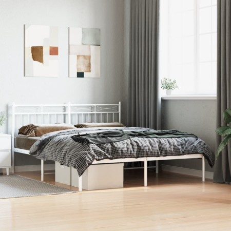 Estructura de cama con cabecero metal blanca 160x200 cm de , Camas y somieres - Ref: Foro24-373743, Precio: 101,72 €, Descuen...